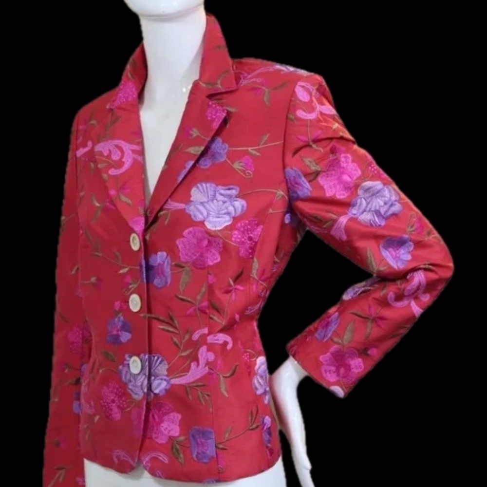 🌸 Algo of Switzerland Embroidered Silk Jacket – Size 6 – NWOT - Picture 2 of 14